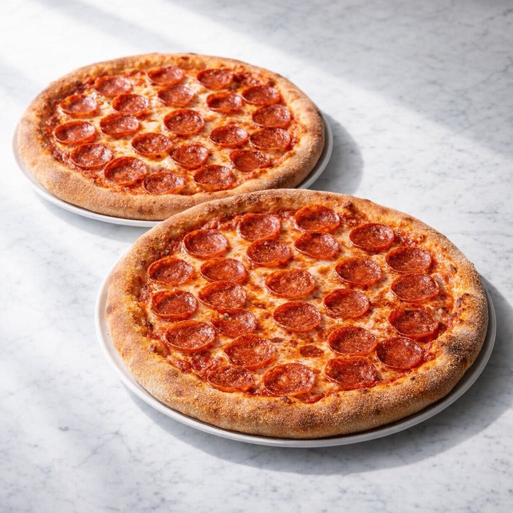 Two Large Pepperoni Pizzas.