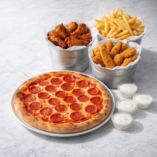 Couch Potato Special (16" Pepperoni, 1/2 Bucket Wings, 1/2 Bucket Fingers, Fries and 4 Ranches)